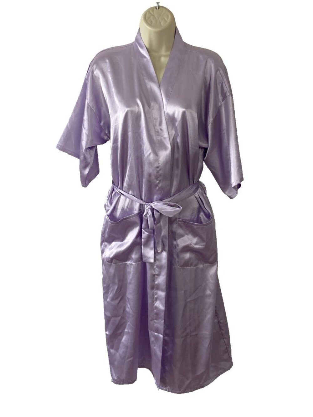 Womens Kimono  Robe Dressing Gown  Size M  Light Purple Satin Half Sleeve